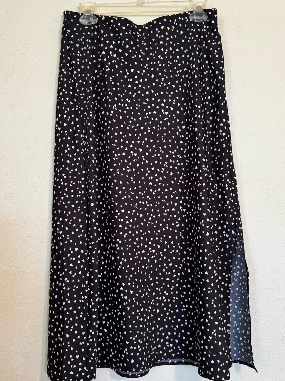 a new day Black Midi Skirt with White Heart Print